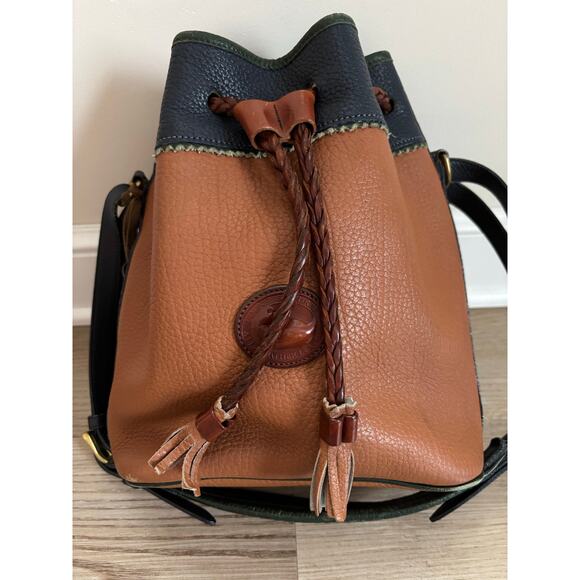Dooney & Bourke All Weather Leather Drawstring Vintage Purse Tan Green Blue - Picture 6 of 12